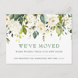 Ivory White Watercolor Flowers Moving Announcement Postcard