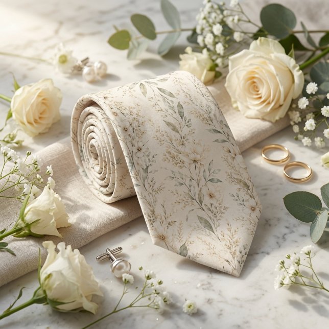 Ivory Wildflower Botanical Wedding Tie (Creator Uploaded)
