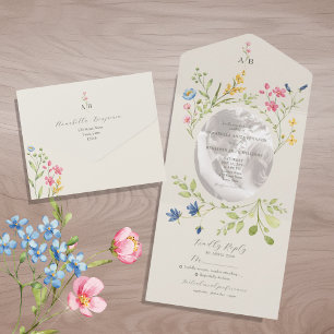 Ivory Wildflower Photo Wedding All In One Invitation