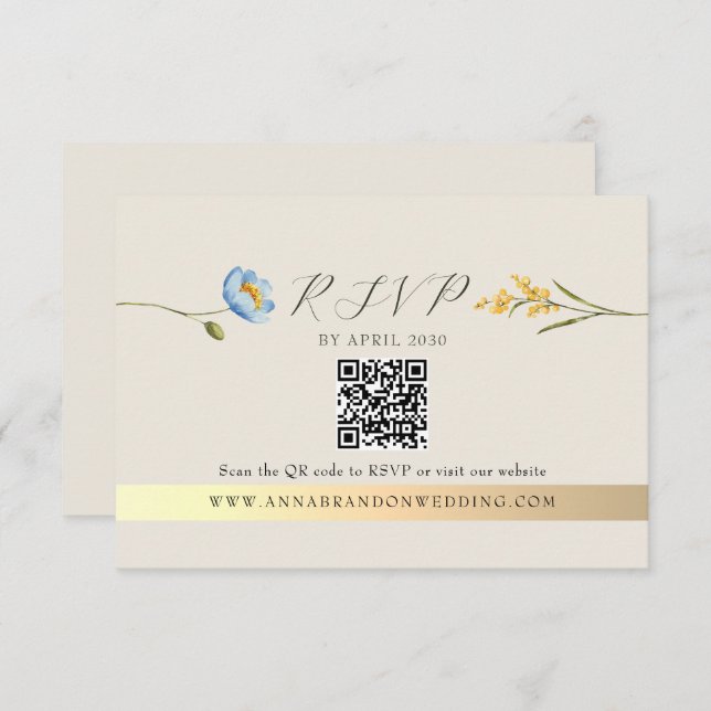 Ivory Wildflower QR Code Wedding RSVP Card (Front/Back)