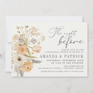 Ivory Wildflower Wedding Rehearsal Dinner Invitation