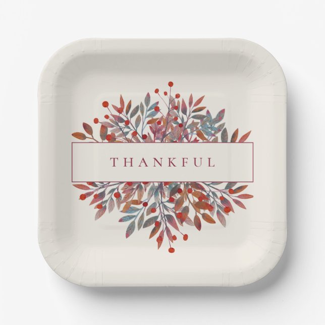 Ivory Wine Berries & Leaves Customizable Botanical Paper Plate (Front)