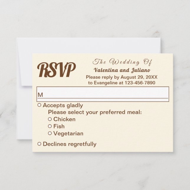 Ivory With Brown Text Wedding RSVP Card (Front)