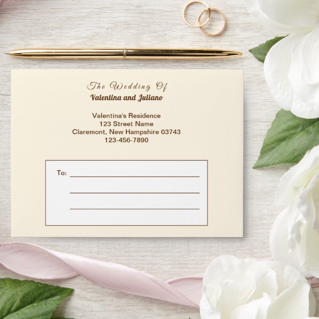 Ivory with Brown Typography Wedding Envelope (Wedding)
