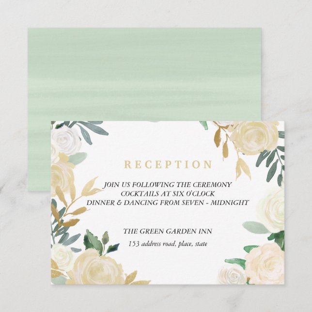 Ivory Wreath Wedding Reception Details Mint Invitation (Front/Back)