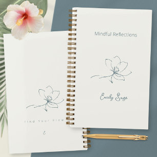 Ivory Zen Yoga Floral Line Art Coastal Blue Luxury Notebook