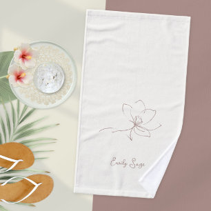 Ivory Zen Yoga Floral Line Art Dusty Rose Hand Towel