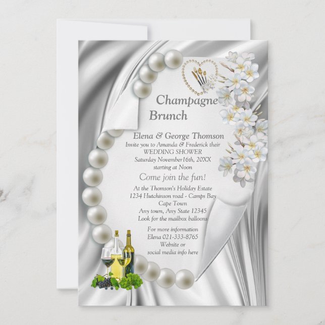 IvoryGreen, Blue, Gold Silk W-Shower Invitation (Devant)