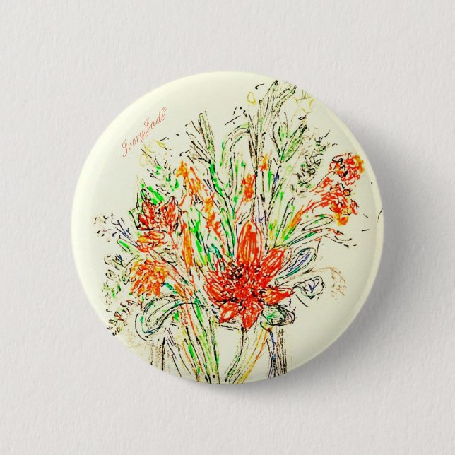 IvoryJade Floral Badge 2 Inch Round Button (Front)
