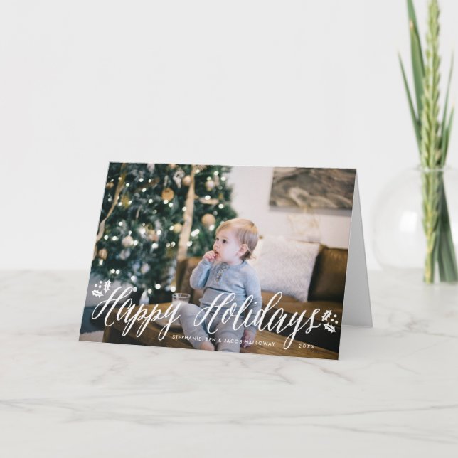 Ivy and Berries Folded Holiday Photo Card (Front)