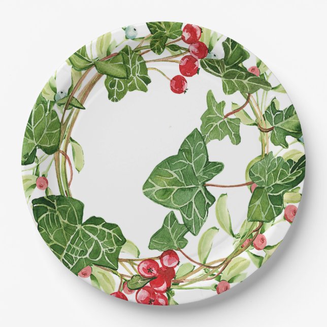 Ivy and berries holiday paper plate (Front)