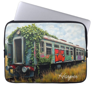 Ivy and Graffiti  Covered Abandoned Train  Laptop Sleeve