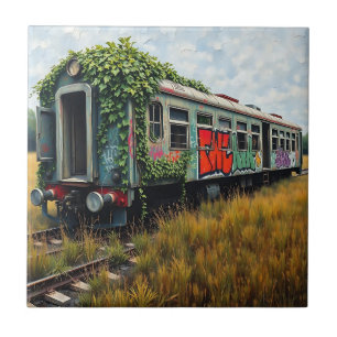 Ivy and Graffiti  Covered Abandoned Train  Tile
