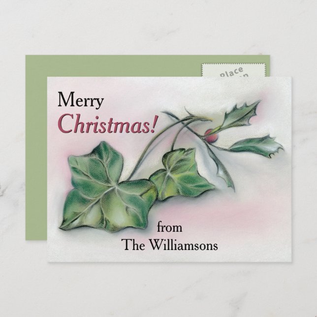 Ivy and Holly Personalized Christmas Holiday Postcard (Front/Back)
