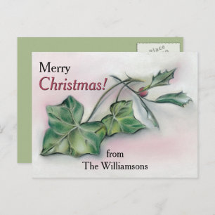 Ivy and Holly Personalized Christmas Holiday Postcard