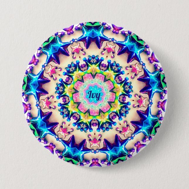 IVY ~ Birthday Star Pattern Personalized ~ 3 Inch Round Button (Front)
