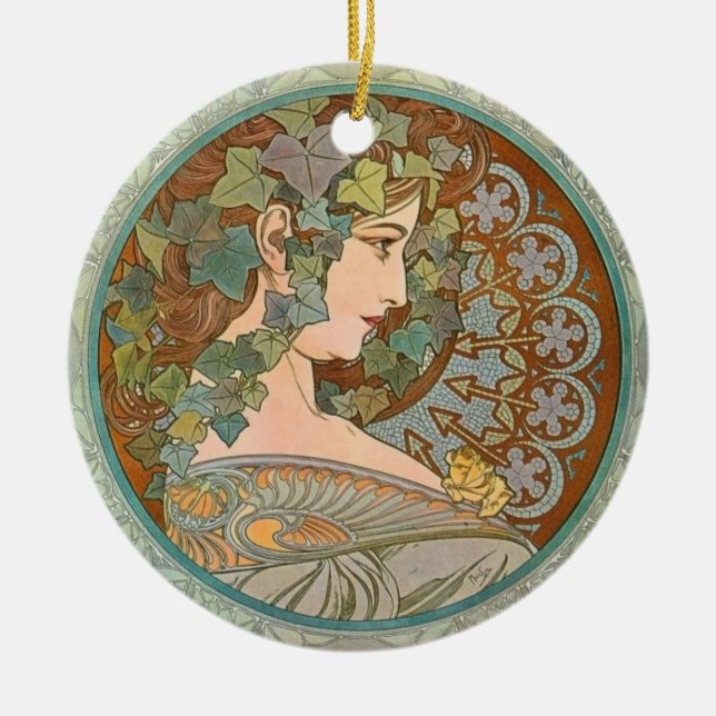 "Ivy" by Alphonse Mucha Ornament (Front)