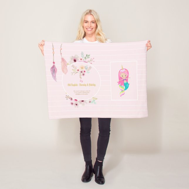 IVY - Girls Name Meaning Gift Item - Pink Mermaid Fleece Blanket (In Situ)