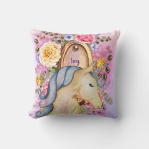 IVY - Girls Named Unicorn Dreams Personalized Throw Pillow