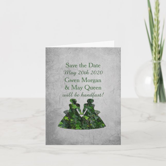 Ivy Green Ladies Lesbian Handfasting Save the Date Invitation (Front)