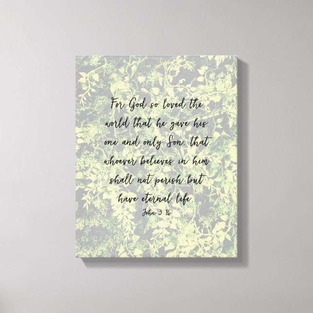 Ivy Greenery Pattern John 3:16 Bible Verse Art Canvas Print (Front)