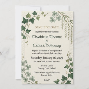 Ivy Leaves, Shamrocks, Catkins, Celtic Knot Border Invitation