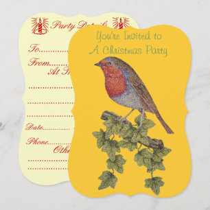 ivy leaves with christmas robin invitation