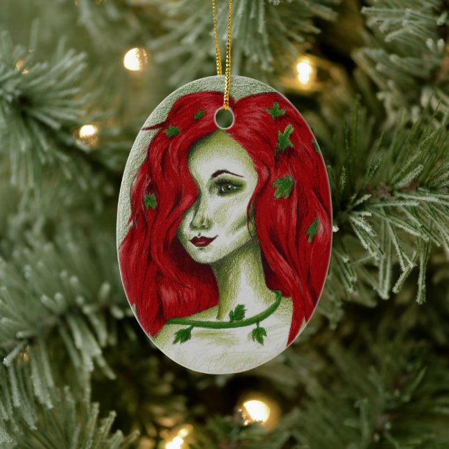 Ivy Nymph Redhead Woman Pixie Fantasy Art Ceramic Ornament (Tree)