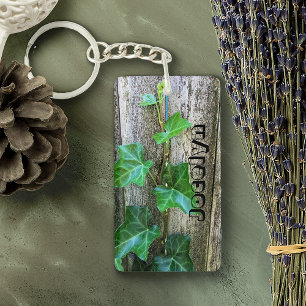 Ivy On Wood Personalized Keychain