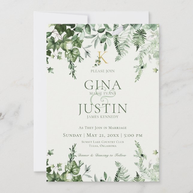 Ivy & Sage Monogram Wedding Invitation (Front)