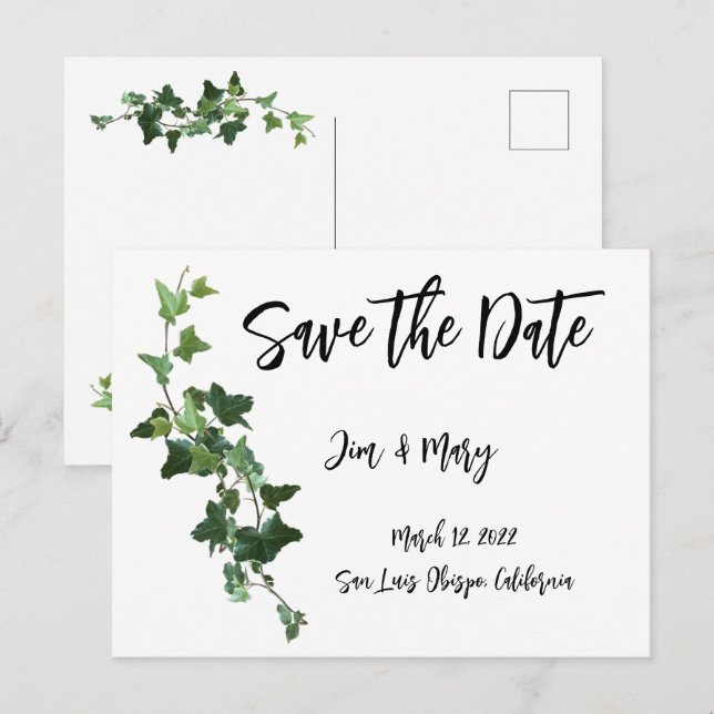 Ivy Save the Date Postcard Botanical Leaves (Front/Back)