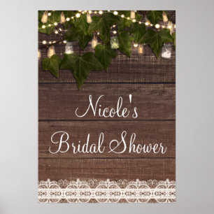 Ivy & String Lights Mason Jar Poster Rustique Bann