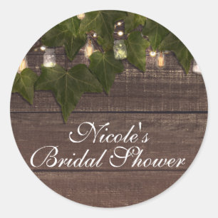 Ivy & String Lights Mason Jar Rustic Party Favour Classic Round Sticker