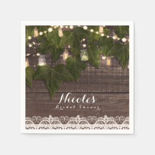 Ivy & String Lights Mason Jar Rustic Reception Napkin