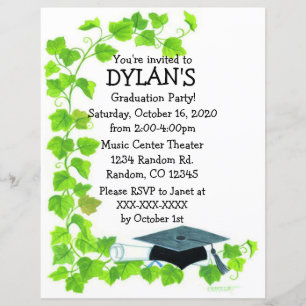 Ivy theme graduation party flyer invitations