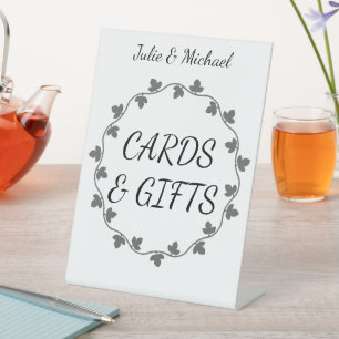 Ivy Wreath White Wedding Cards and Gifts Pedestal Sign