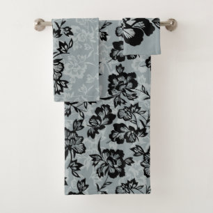 Iwalani Vintage Hawaiian Floral Coordinates- Grey Bath Towel Set