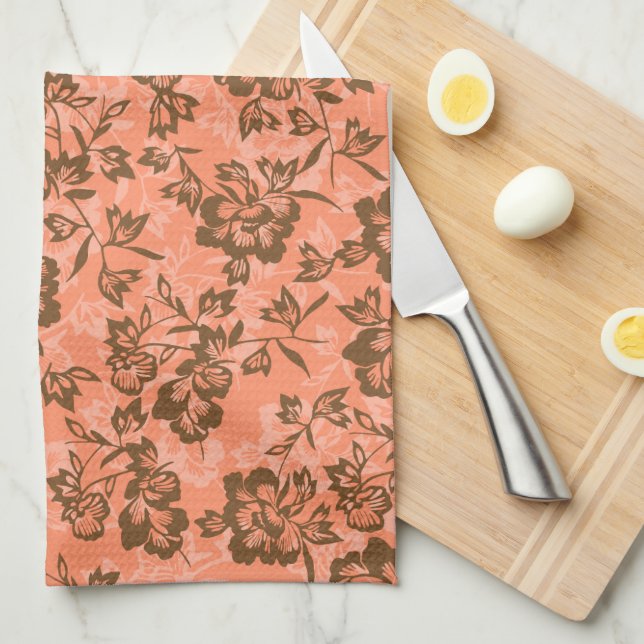 Iwalani Vintage Hawaiian Papaya Floral Kitchen Towel (Quarter Fold)