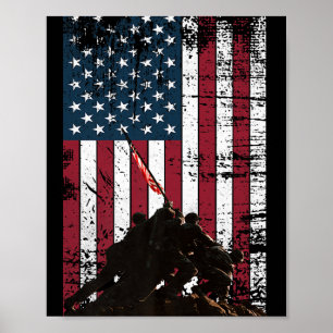 Iwo Jima Flag Raising Distressed Us Flag Wwii Vete Poster