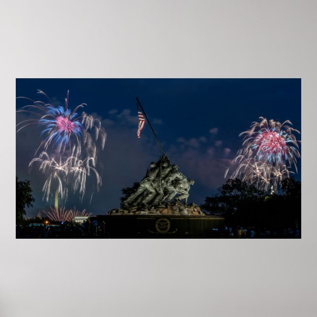 Iwo Jima Memorial During Fireworks on 4th July Poster (Front)