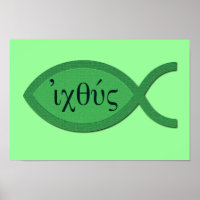 IXOYE Christian Fish Symbol - Green Parchment
