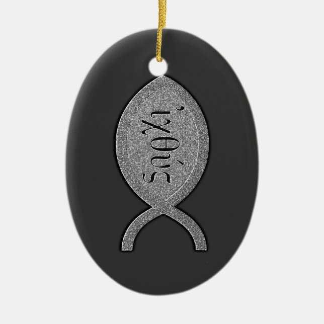 IXOYE Christian Fish Symbol - Stone Effect Ceramic Ornament (Front)