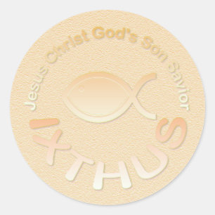 IXTHUS Christian Fish Symbol - GOLD Classic Round Sticker
