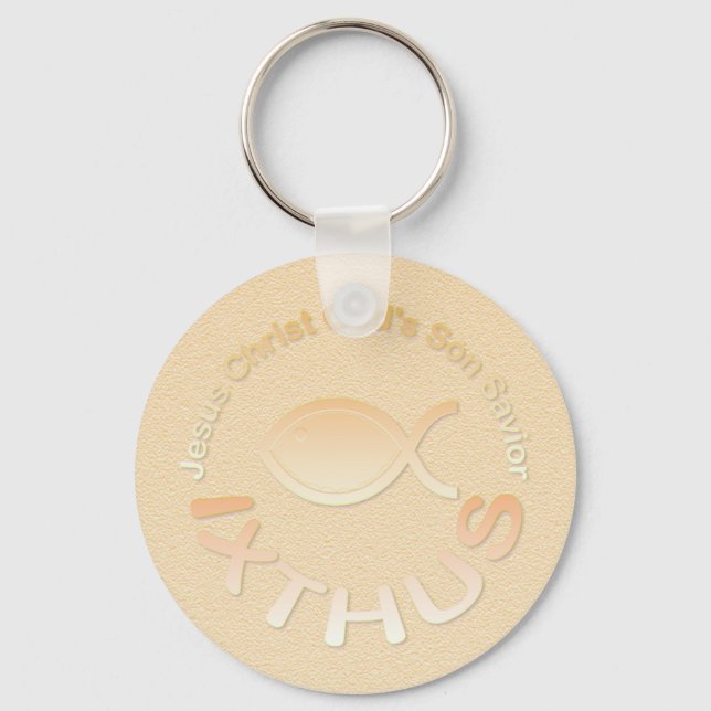 IXTHUS Christian Fish Symbol - GOLD Keychain (Front)