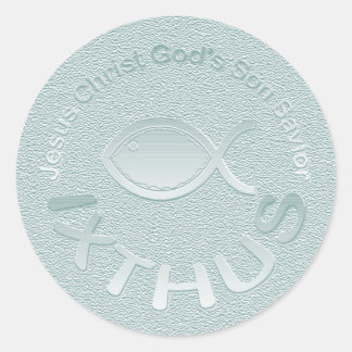IXTHUS Christian Fish Symbol - SILVER Classic Round Sticker