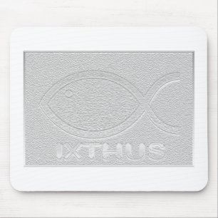 IXTHUS Christian Fish Symbol - Silver Mouse Pad