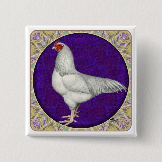 Ixworth Rooster 2 Inch Square Button (Front)