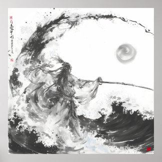 Izanami and Izanagi Black And White Spear Poster