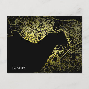 Izmir Gold Style Art Map Postcard
