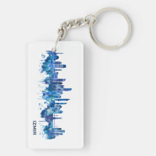 Izmir Turkey Skyline Blue Keychain